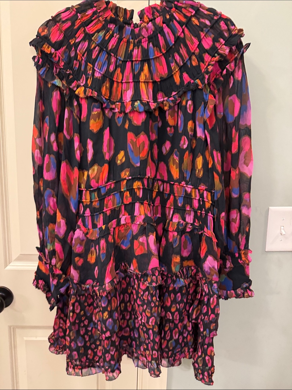 FARM Rio Black Multicolor Ruffle Tiered Dress